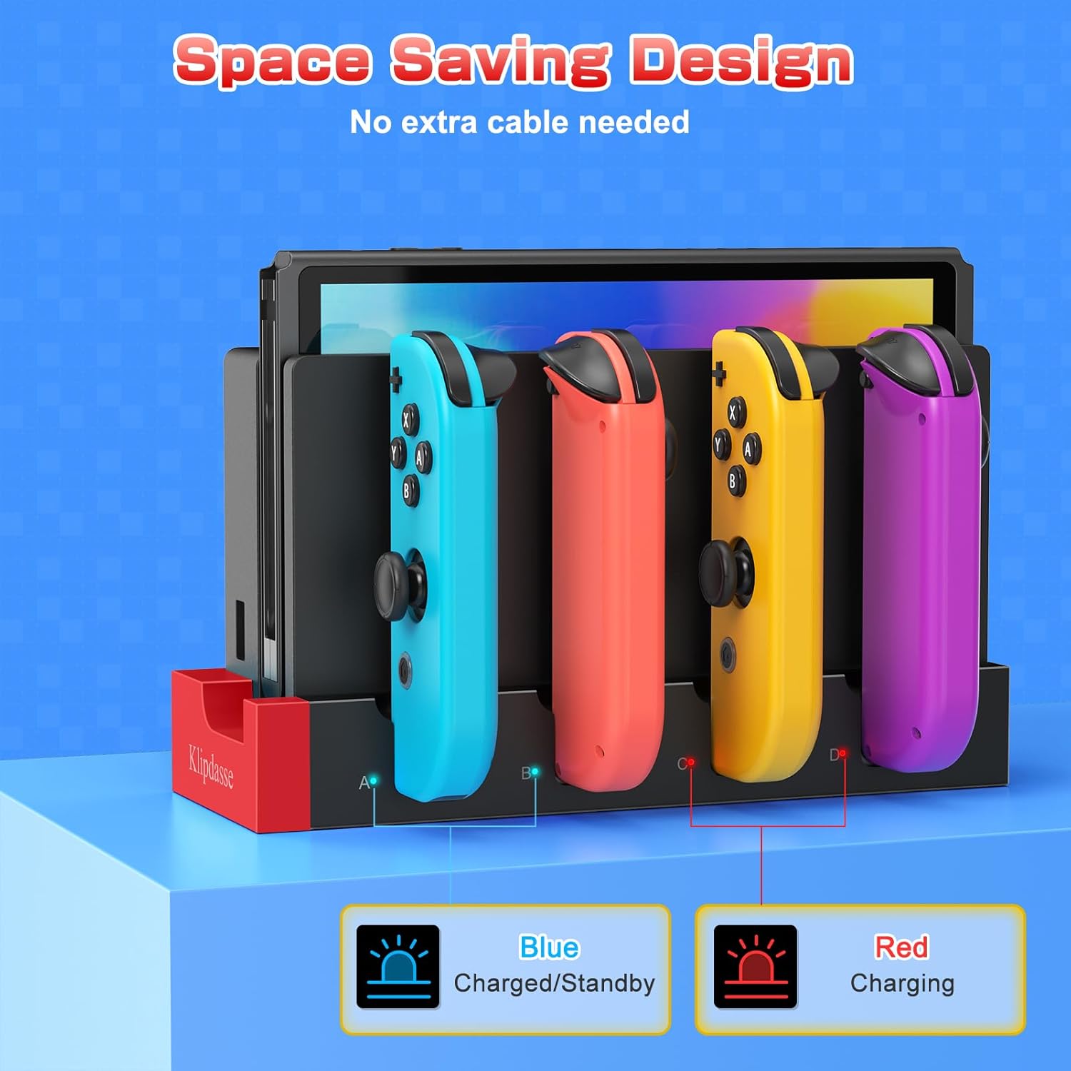 Charging Dock Compatible with Nintendo Switch & OLED Model Joycons, Joycon Controller Charger Dock Station for Charges up to 4pcs Joypad, Charging Stand Station for Nintendo Switch/OLED Model - Image 3