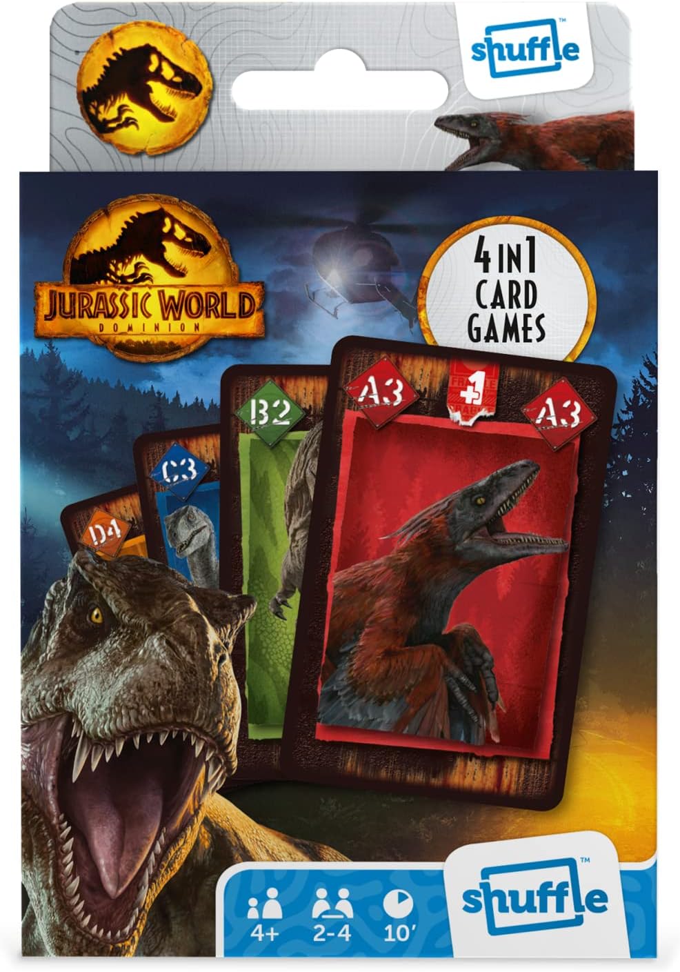 Jurassic World Card Game for Kids - 4 in 1 Snap, Pairs, Happy Families & Action Game, Game Guide Included, Great Gift for Kids Aged 4+