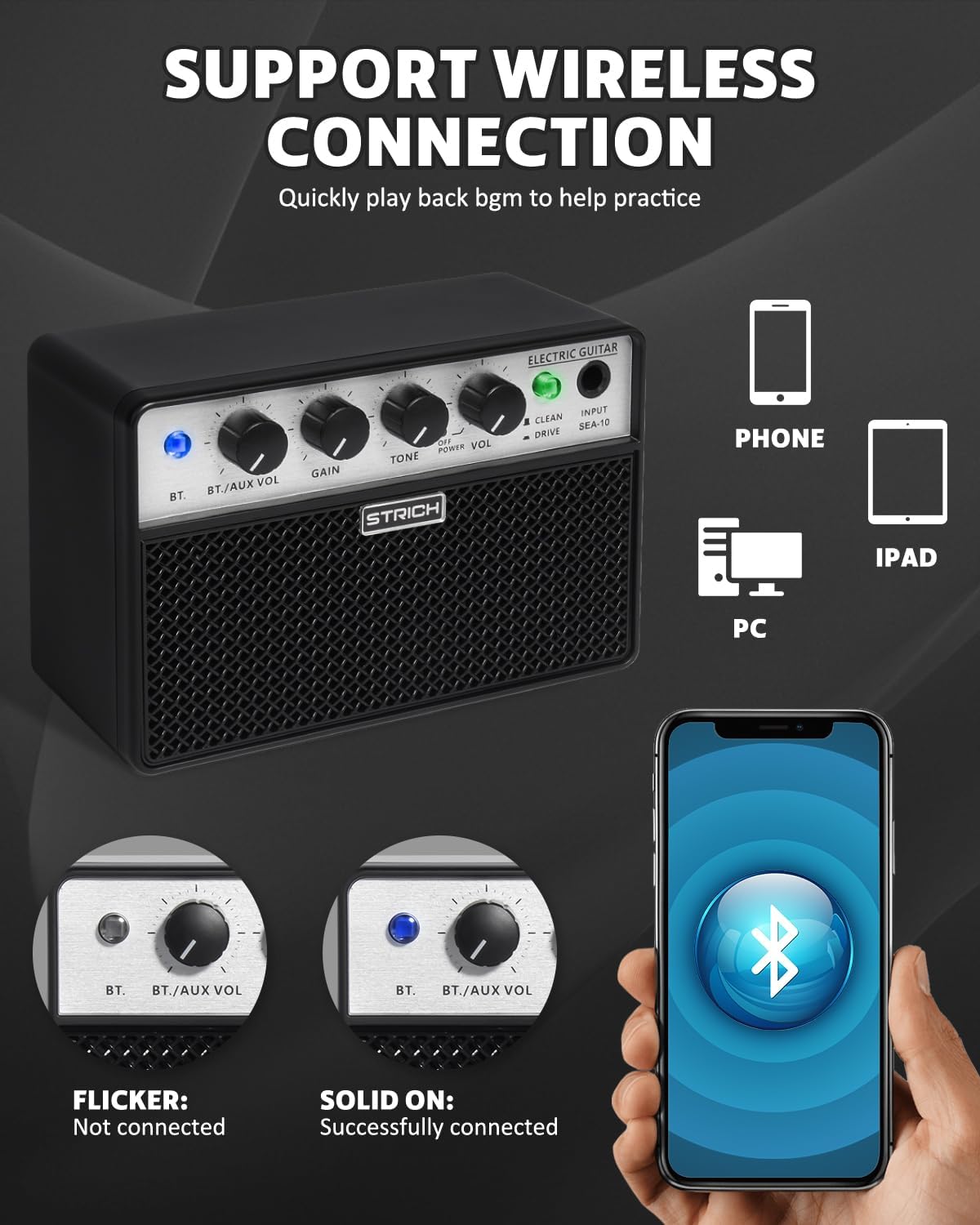 Diagram showing Bluetooth connection process for STRICH SEA-10