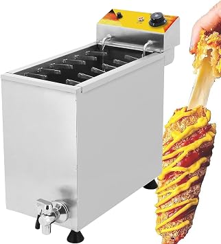 3KW Korean Cheese Hot Dogs Sticks Frying Machine, Mozzarella Hot Dog Maker Machine, Corn Dog Deep Fryer Machine, 12 Hooks, Stainless Steel Dog Gryer,220V