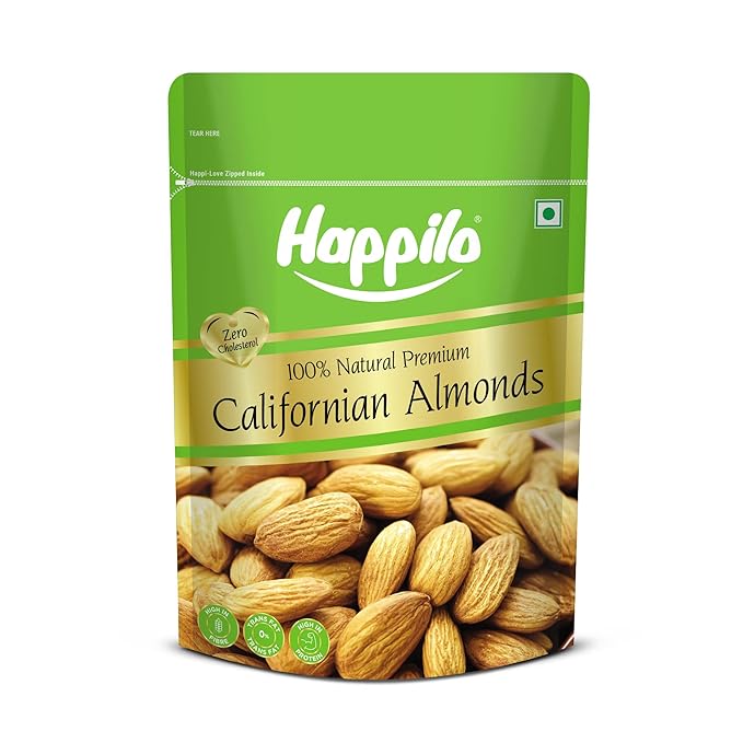 Happilo Premium 100% Pure California Almonds 500g|Healthy Snacks, Dry fruits, Premium Badam Giri|High in Fiber|Whole Natural Badam|Rich in Protein|Magnesium|Phosphorus|Dietary Fibre| Zero Cholesterol