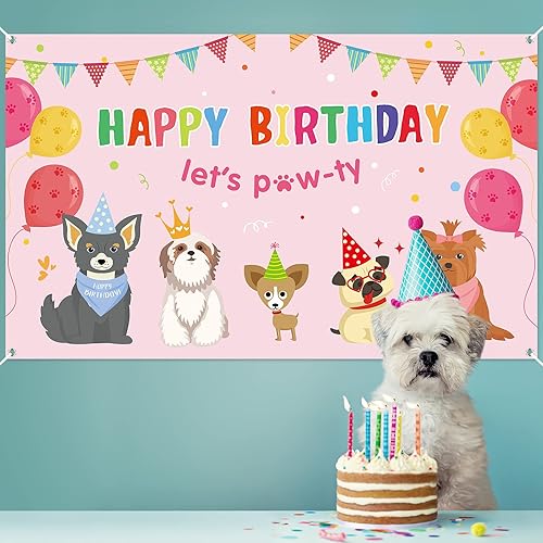 Miniatura 6 de Decoraciones de fiesta para perros y niñas, suministros de fiesta de cumpleaños temáticos de cachorros, suministros de fiesta de cumpleaños, telón