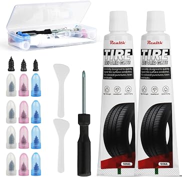 Tire Repair Glue 100ml - Heavy Duty Rubber Cement, 15 Pcs 3-Size Repair Nails Tire Plug Glue Kit for Car, Motorcycle, Bike, Truck, Tractor