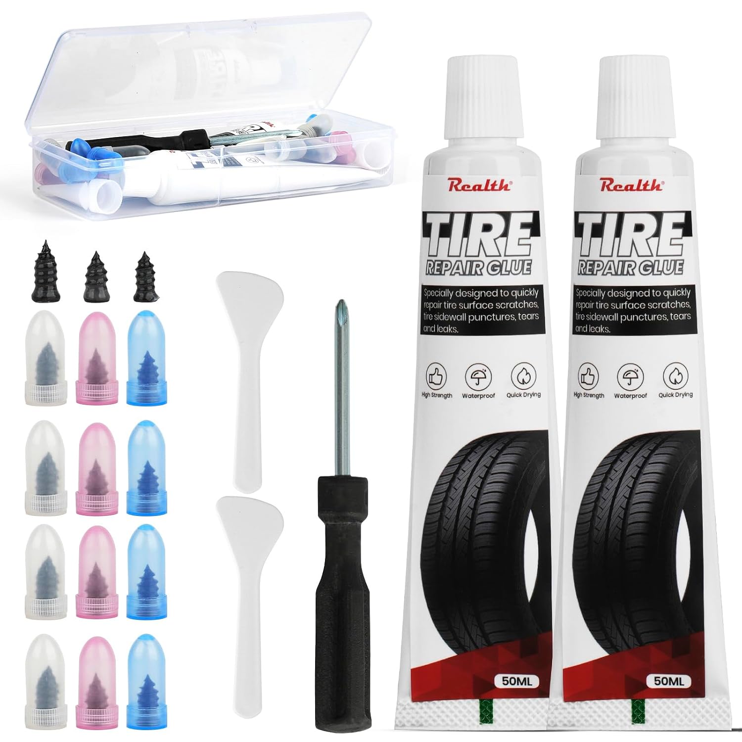 Tire Repair Glue Kit 100ml Heavy Duty Rubber Cement 15 Pcs Repair Nails for Vehicles