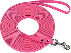 Wolfone Coleira impermeável para adestramento de cães longa – guia rosa de 10 metros para uso ao ar livre para recordação, praia, natação, caminhada – Longline forte para cães pequenos, médios e