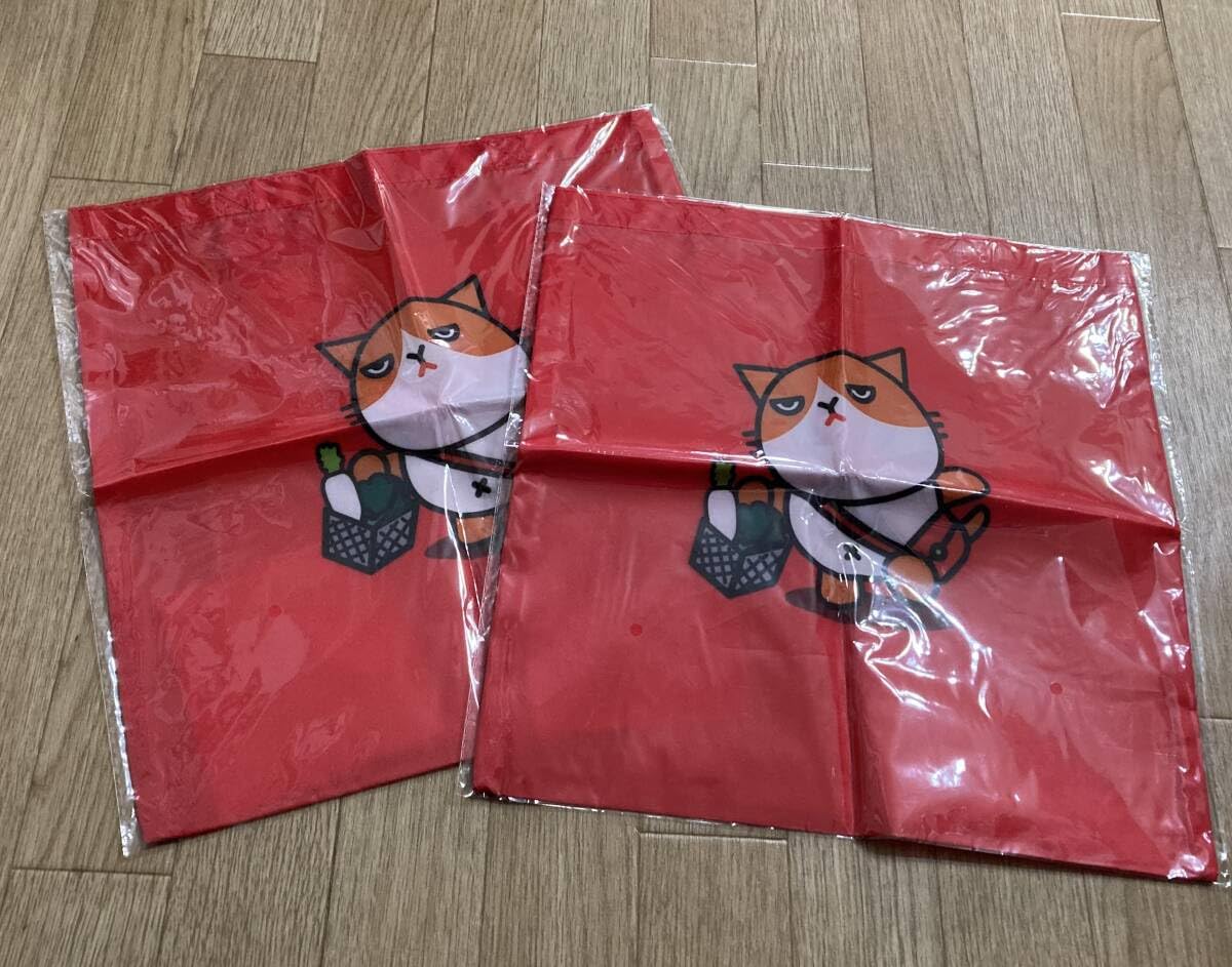 ふてニャン エコバッグ 2個セット 赤色 トートバッグ かばん ワイモバイル ソフトバンク 猫好きな方にも