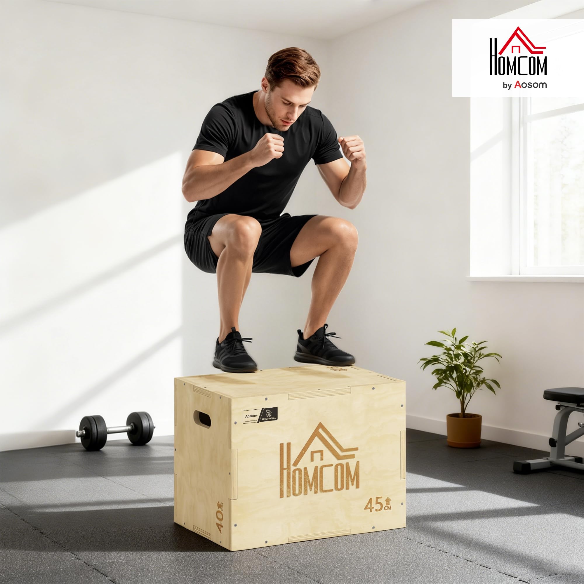 HOMCOM Box jump pliométrico 3 en 1 - Colaboración Aosom.fr x FFHandball - aparato caja de salto musculación fitness & crossfit plyobox para entrenamiento de caja
