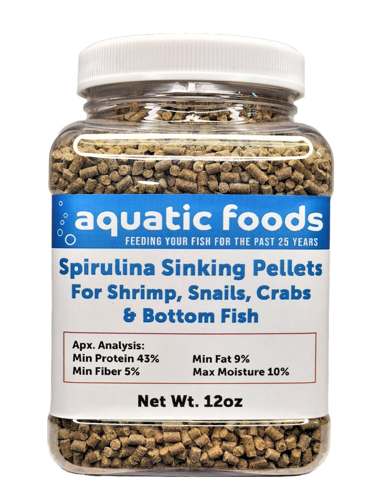 Aquatic Foods Inc. Spirulina Sinking Pellets for Shrimp, Snails, Crabs, Catfish, Plecos for All Tropical Fish 1/16