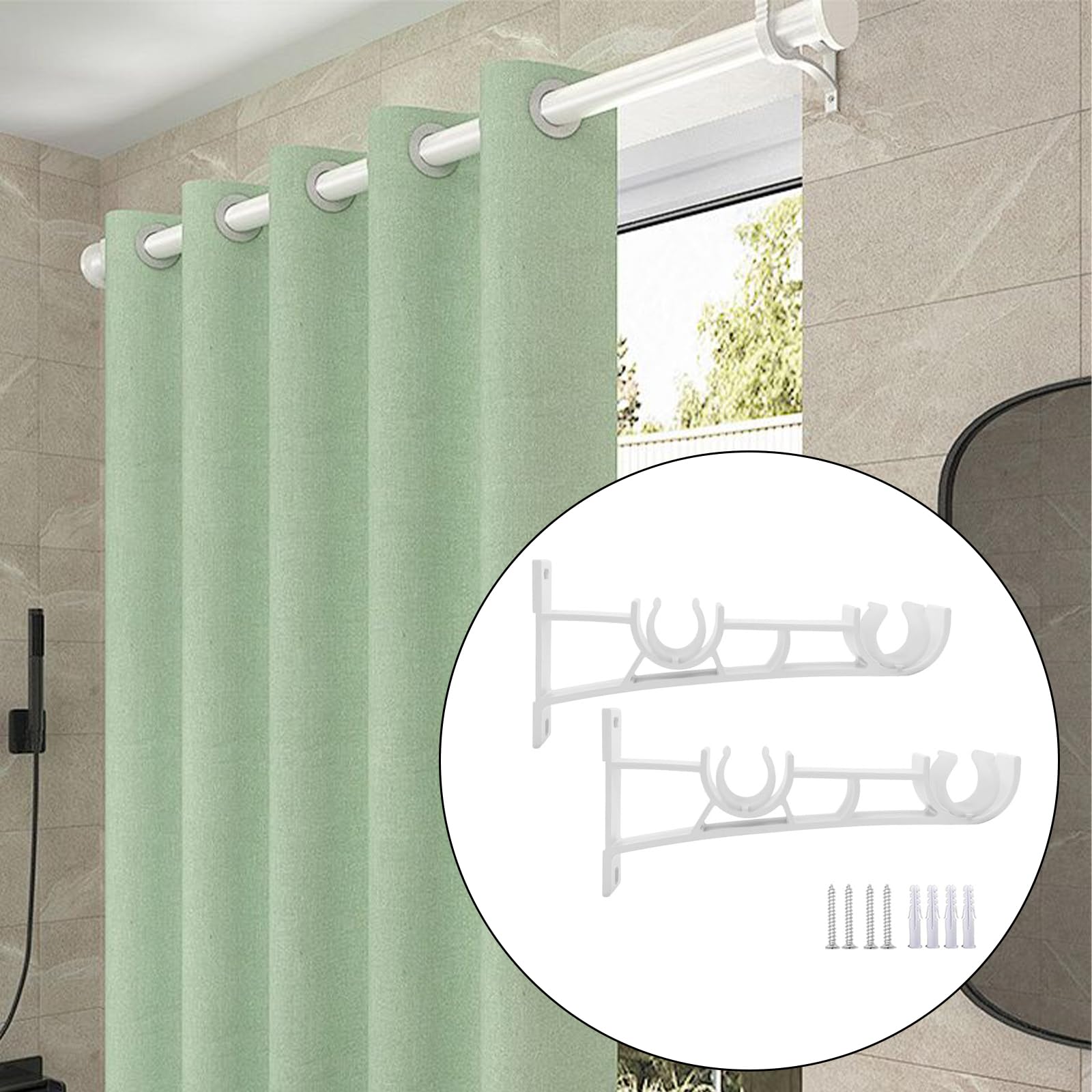 Doppio supporto per aste per tende in metallo bianco, 8 pezzi, per tende pesanti, facile installazione