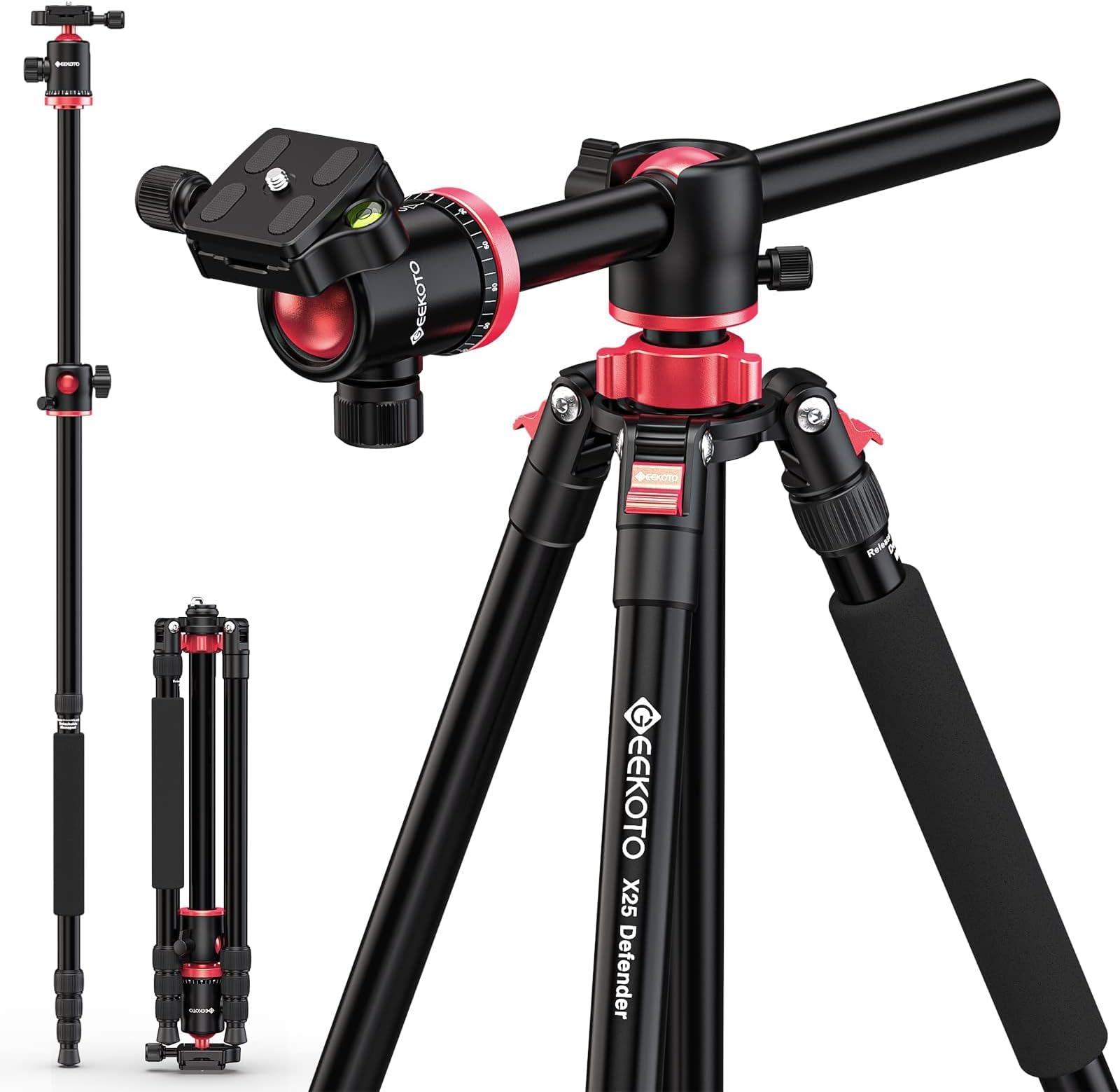 GEEKOTO Aluminum Camera Tripod with 360-Degree Ball Head and Rotatable Center Column, for DSLR and Video Camcorder, 75-Inch Professional Tripod for Travel and Work