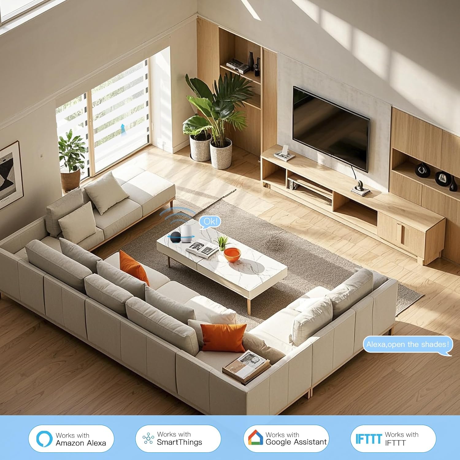 Motorized Blinds with Remote, 60% Blackout Smart Zebra Shades, Built-in Rechargeable Electric Automatic Blinds for Window Compatible with Alexa Google (White, 26" W x 72" H)