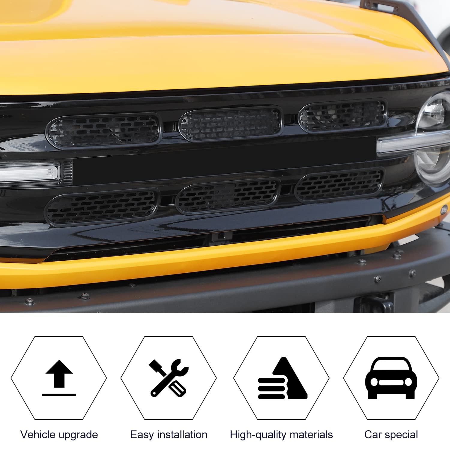 Insertos de malla para rejilla delantera, cubierta de marco de parrilla, accesorios exteriores para Ford Bronco de 2 puertas y 4 puertas 2021 2022 2023