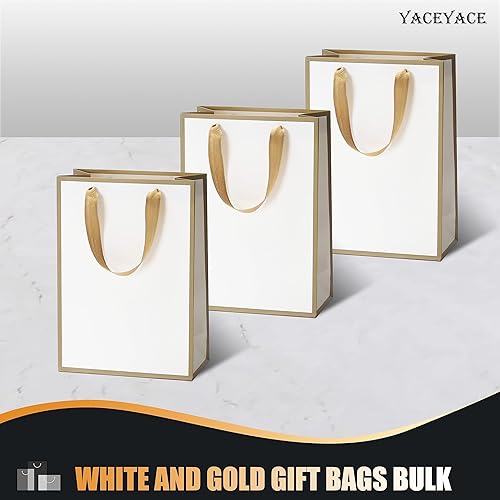 Vista 69 de YACEYACE - Bolsas de regalo negras con asas a granel, 20 unidades de 8 x 4 x 10.5 pulgadas, bolsas de regalo de papel negro a granel con marco Negro