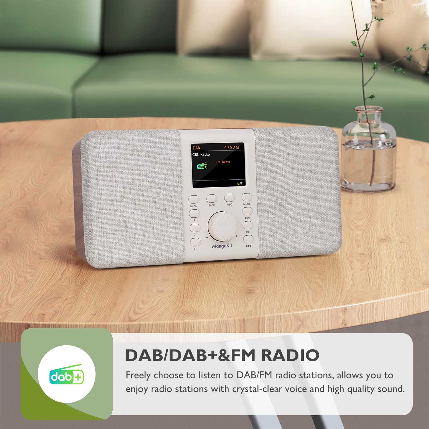 SR20 Stereo Internetradio WLAN, DAB Radio mit Bluetooth, DAB Plus Radios, Digitalradio, UKW Internet Radio, Küchenradio, Podcast Player, App Fernsteuerung, Farbdisplay,Doppelalarm-Walnuss