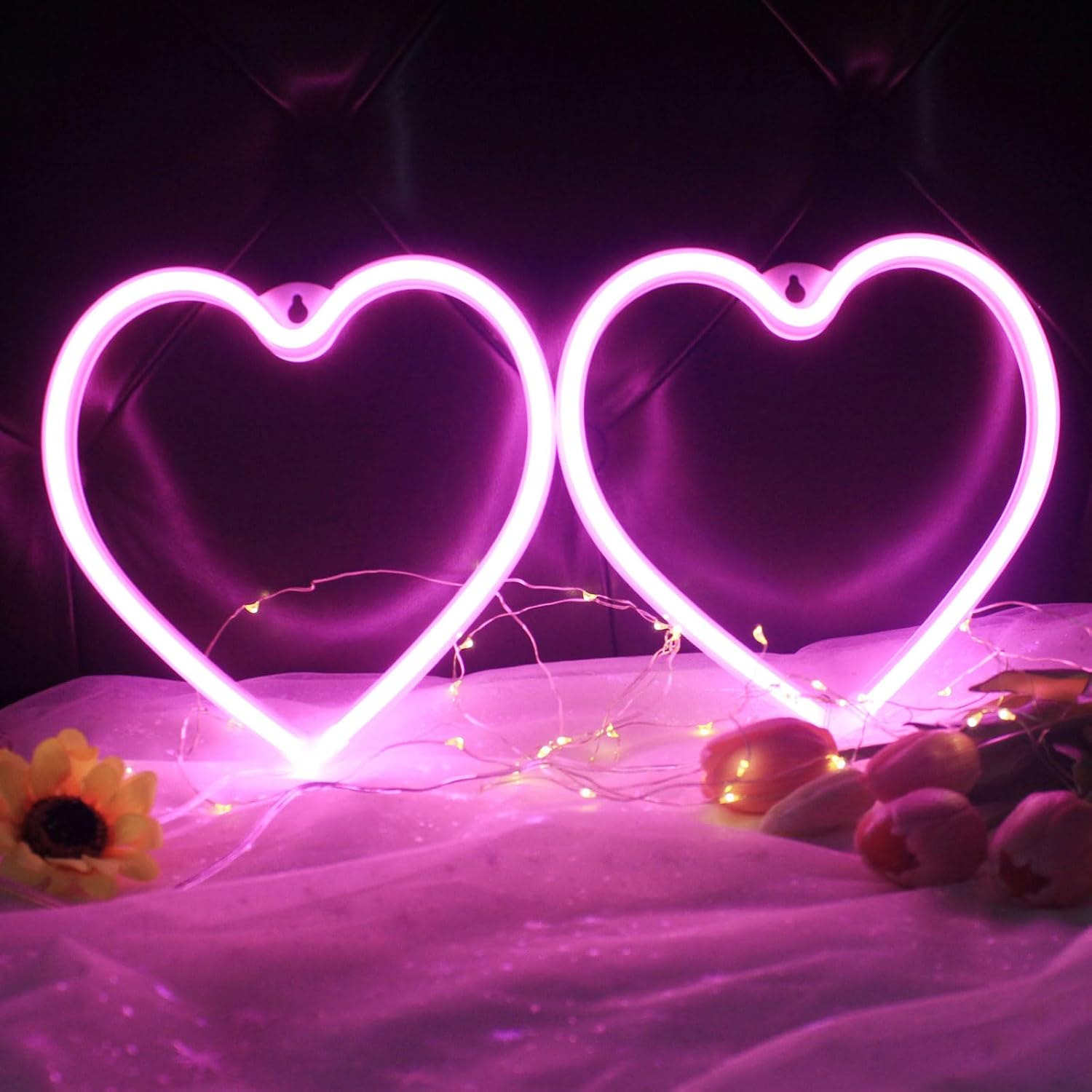 Two Pink Hearts Neon Sign Neon Heart light for Wall Decor Room Store Bar Weddings Bachelorette Parties Marriage Proposals Birthday Parties Events Valentine'S Day Birthday Christmas Gift