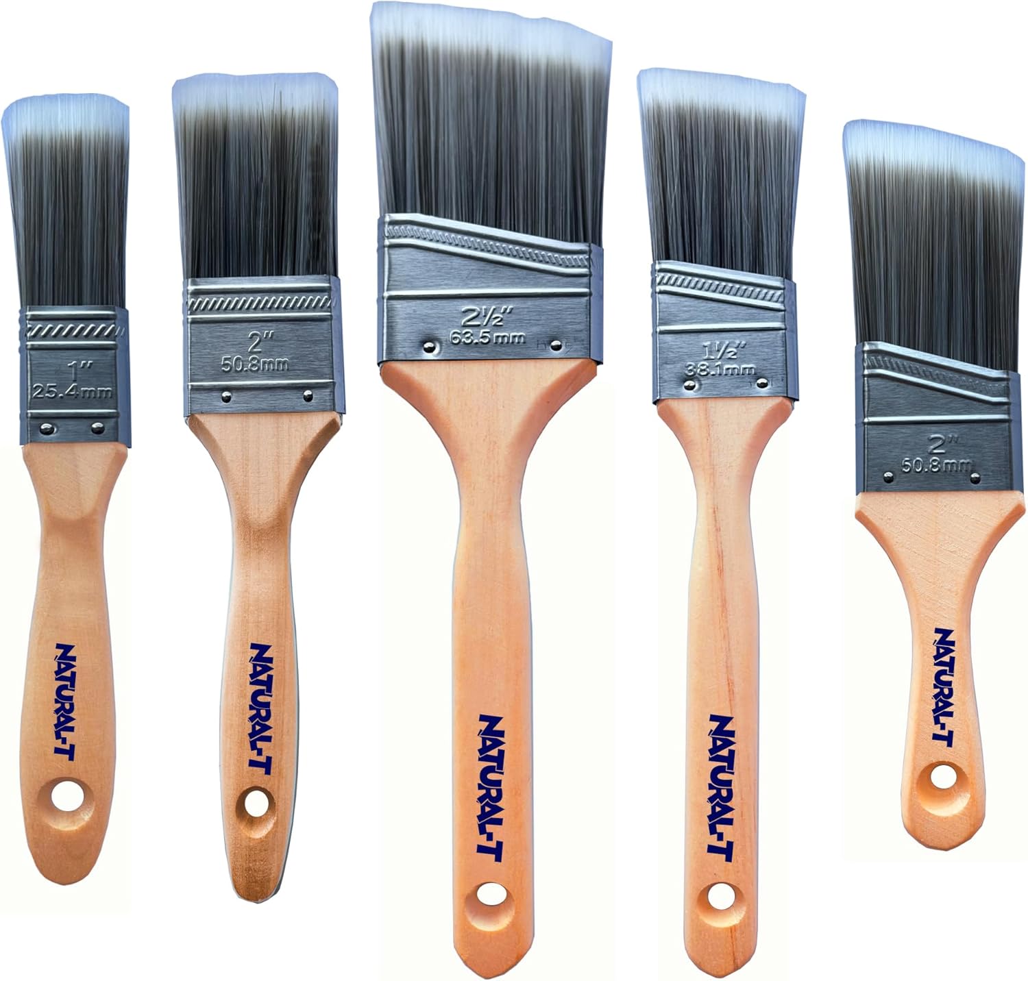 Natural-T Paint Brushes, 5-Pack, Paint Brush Set, Flat and Angled Brushes, Paint Brushes for Walls, Paint Brush for Wood, Upgrades Household Essential Paint Brushes