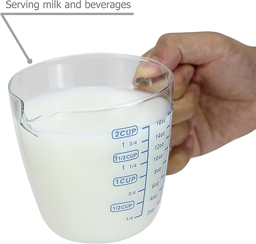 Miniatura 3 de EIKS Jarra de espuma de leche de vidrio para mezclar café expreso capuchino latte jugo en cocina restaurante - 16.9 fl oz (0.5 litros, 2 tazas)