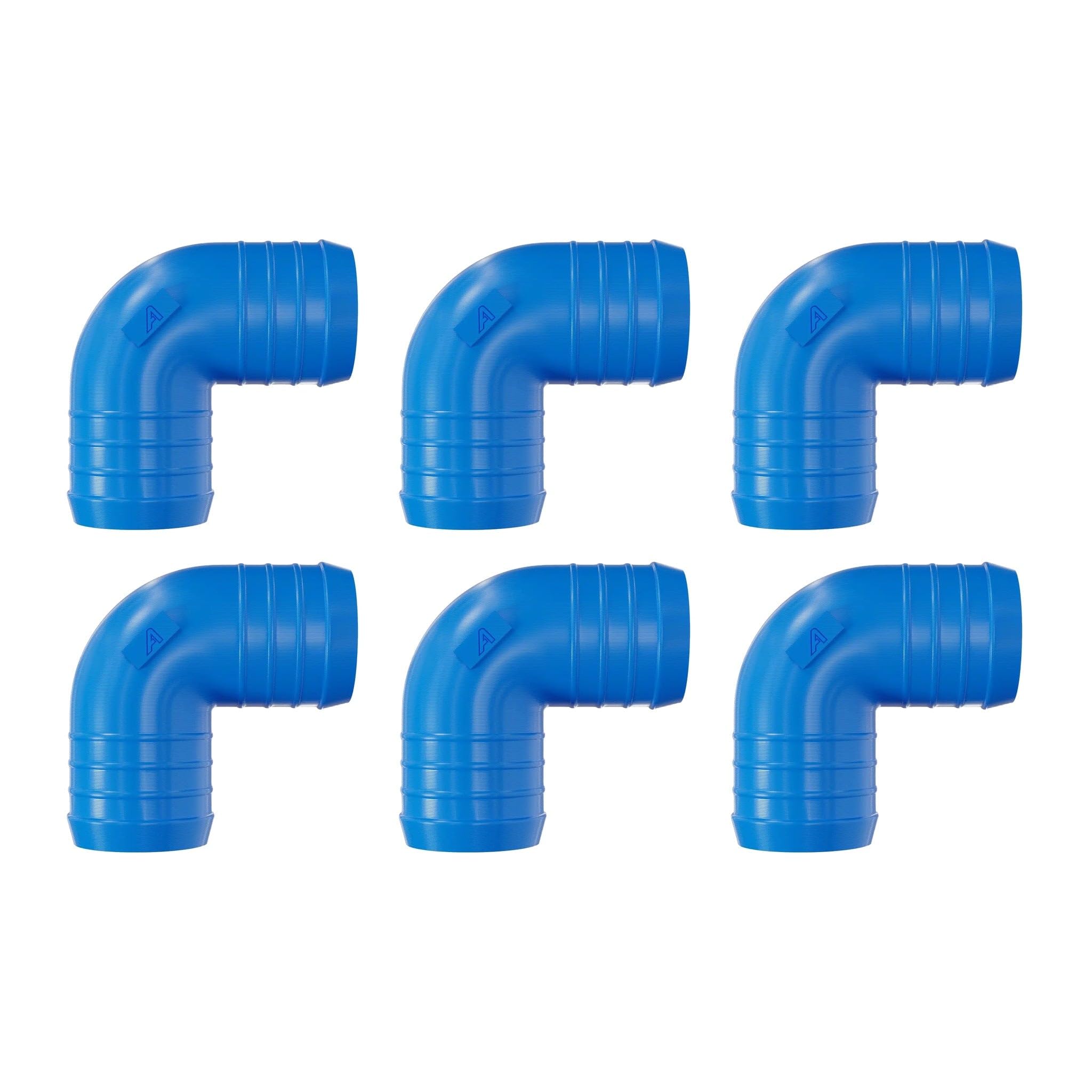 6 Pack 57mm 90 Degree Barbed Plastic Hose Elbow Joiner Connector Blue — image 1
