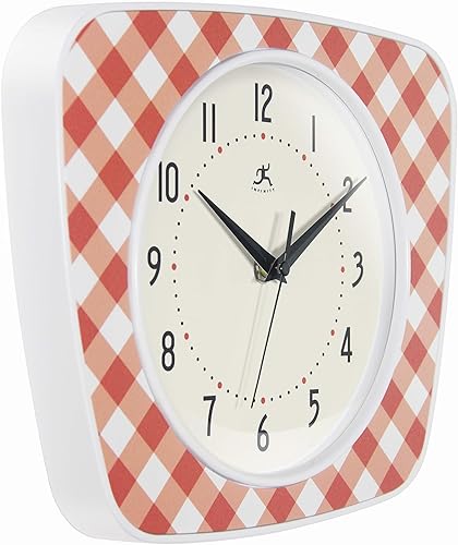 Miniatura 2 de Infinity Instruments LTD. Reloj de pared trapecio a cuadros, rojo, 9.25" x 10.875"