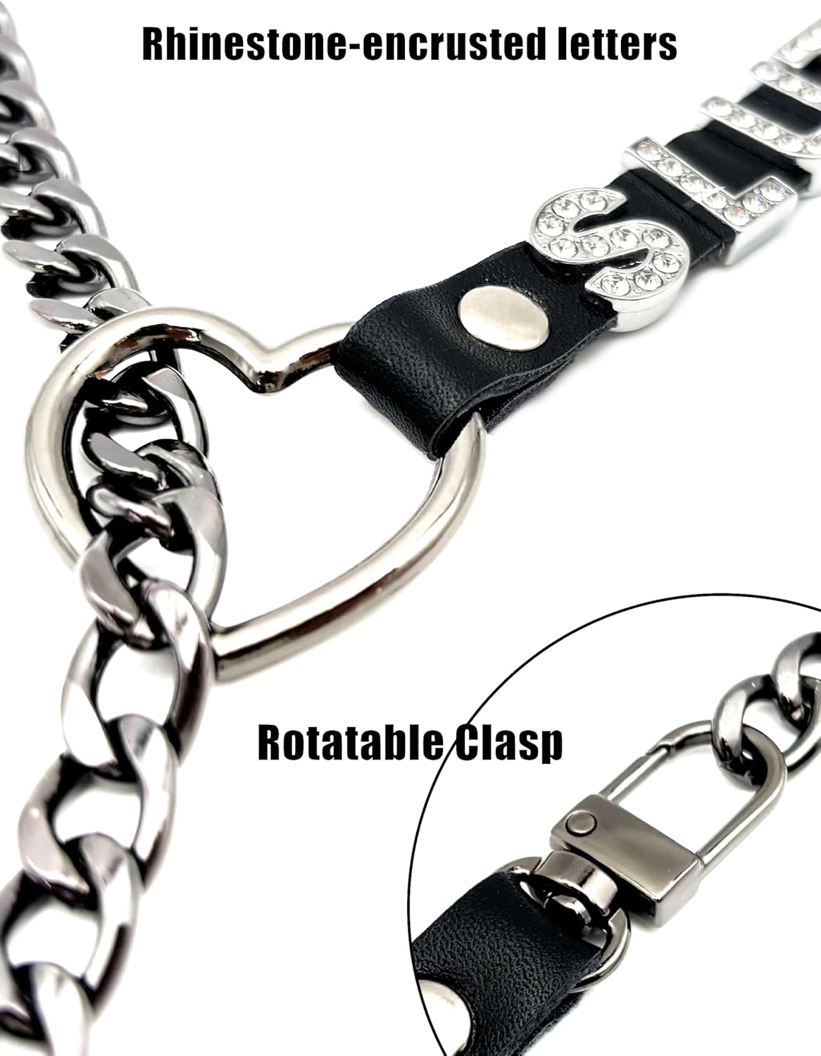 Heart Slip Chain Necklace For Women, Adjustable Long Leather Choker Collar With Rhinestone Letters, Y-Shaped Layered Design - Image 6