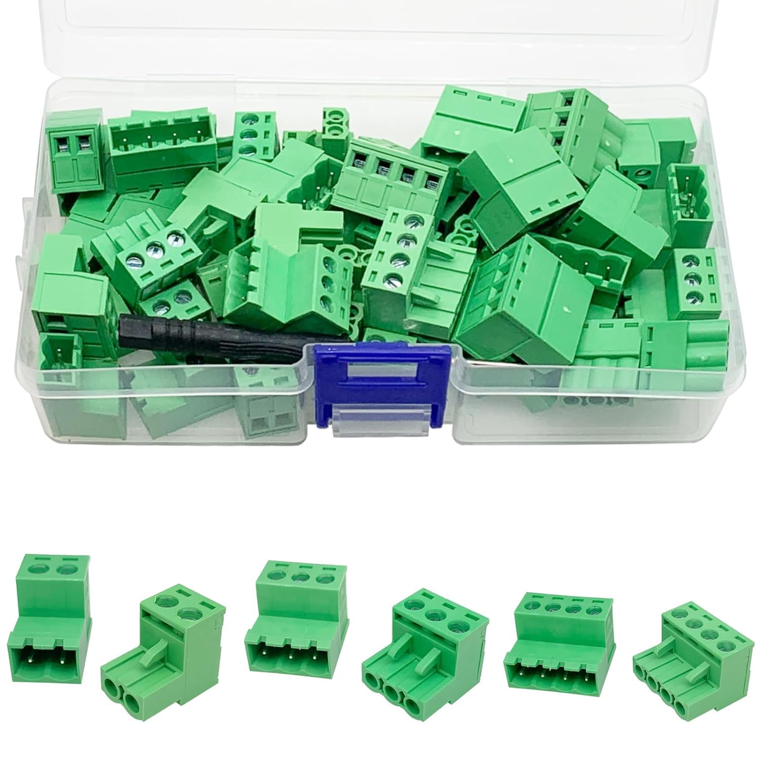 PENGLIN 24Pcs 5.08mm Screw Terminal Block Connector Kit, 0.2" Pitch 2P 3P 4P PCB Mount Pluggable Terminal
