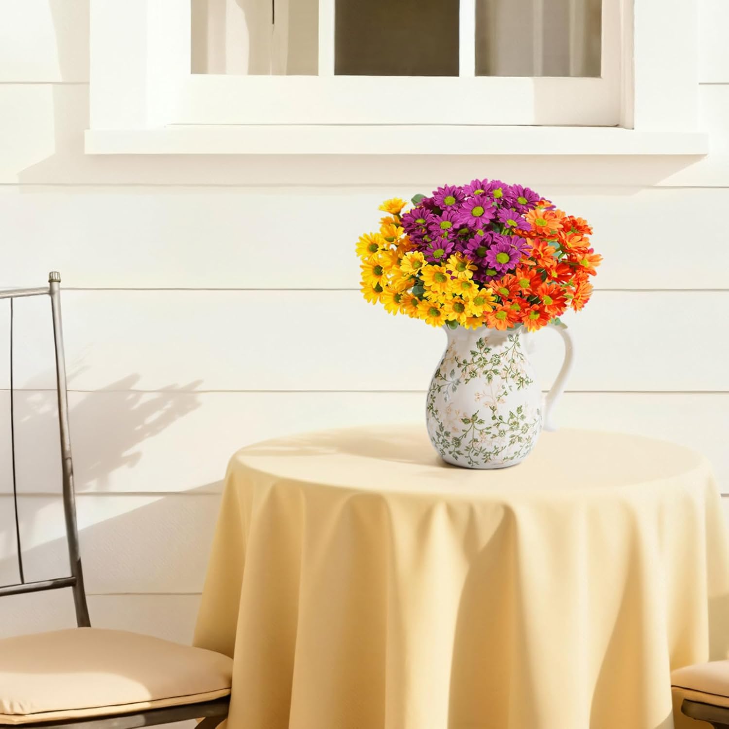 Lifewit Artificial Flowers Daisy for Outdoor Indoor, 12 Bundles Plastic Fake Flowers Mums for Home Garden Decor, Porch, Window Box, Faux Realistic Plants with UV Resistant(Mix for Yellow Orange Red)