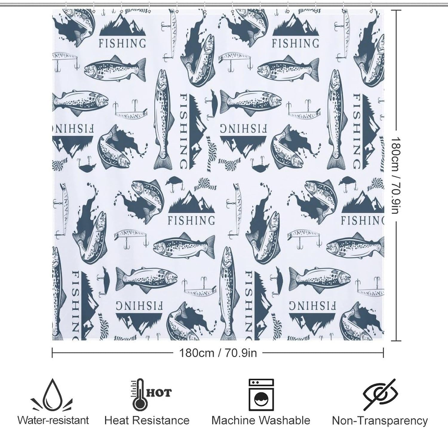Fish Shower Curtains Nature Wildlife Forest Mountain Fishermen Illustration Print Pattern Bathroom Curtain Waterproof Polyester Fabric 72x72Inch (183x183cm)