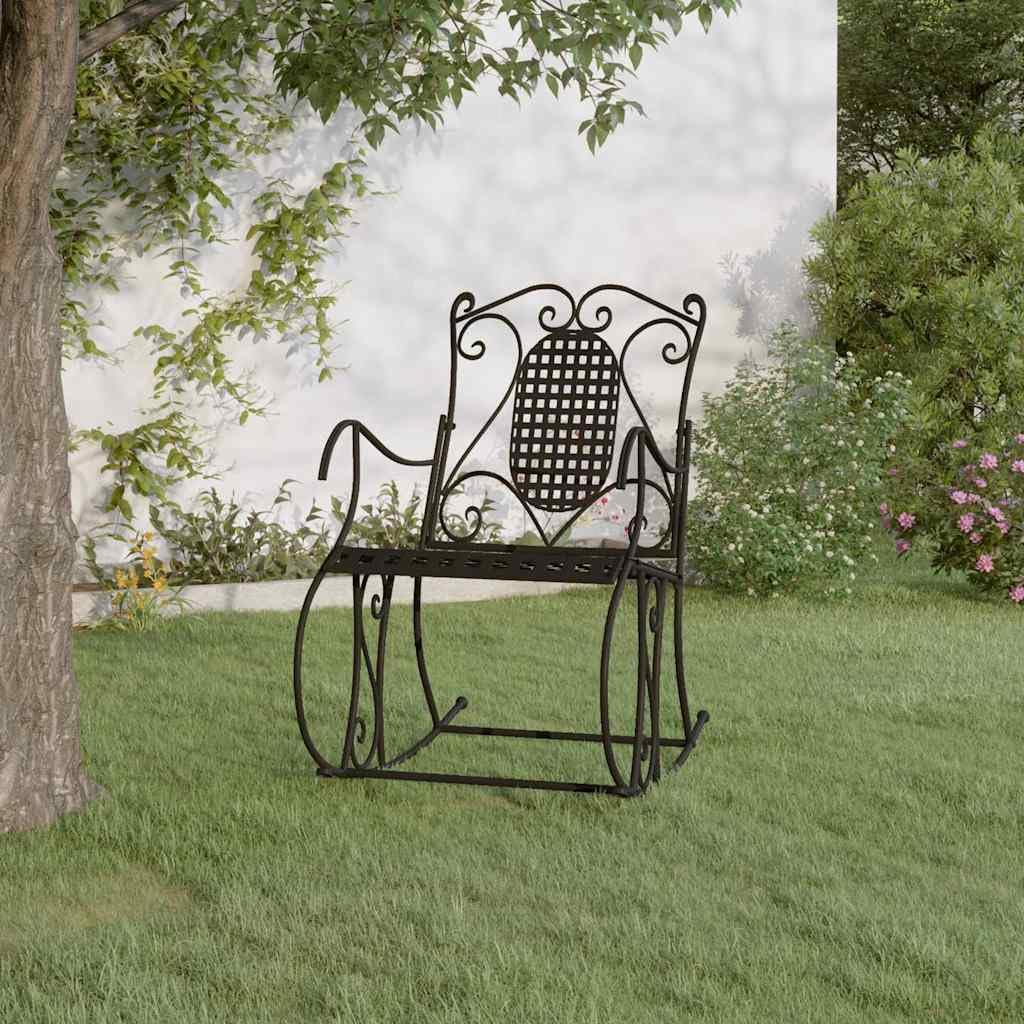 Banco mecedora 84 cm Negro Acero | Respaldo alto, resistente a las inclemencias del tiempo, uso al aire libre, diseño clásico