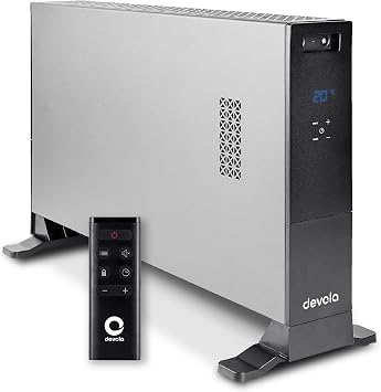 Devola 2000W Convector Heater with Digital Thermostat, LED Display, Remote Control, 24h Timer, ECO Mode, Turbo Fan Modes, Portable Electric Heater with Tip Over & Overheat Protection, Grey - DVCH2BL