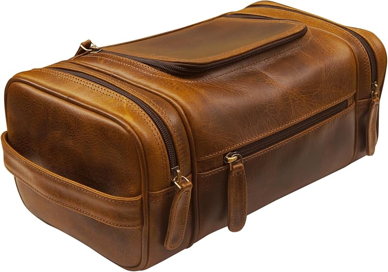 Necessaire de viagem ELIZO em couro legítimo com gancho, zíper e forro resistente à água