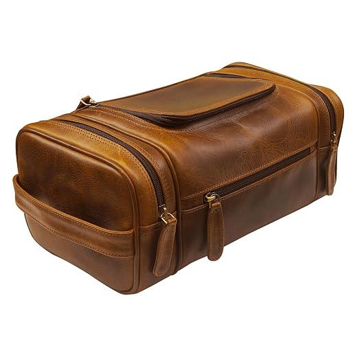 The best luxury toiletry bags for men - ELIZO Premium Leather Toiletry Bag for Men, Mens Toiletry Bags for Traveling, Waterproof Hanging Leather Dopp Kit with Hook, Toiletry Bag Travel Organizer for Toiletries, Shaving & Grooming Bag