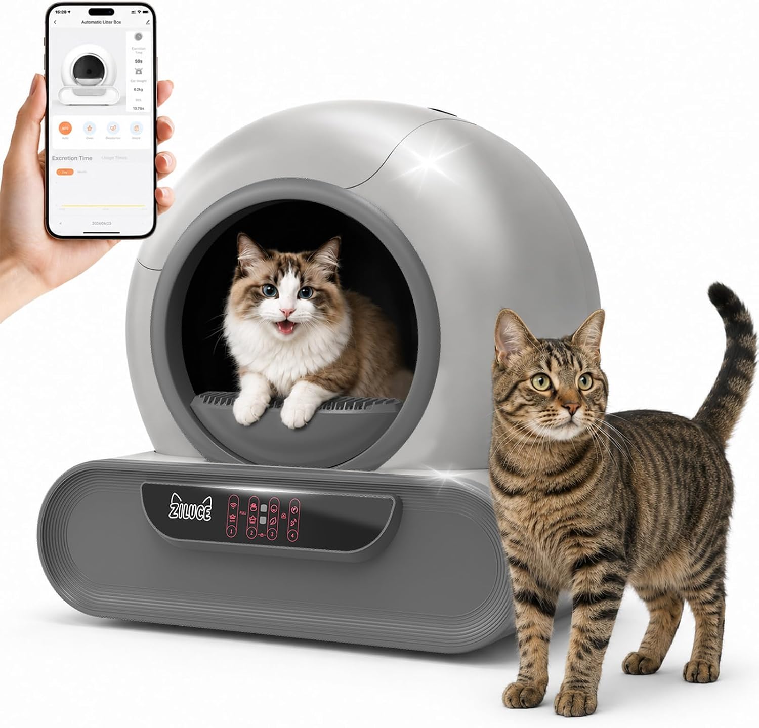 Anti-Pinch Feature 70L Automatic Cat Litter Box Self Cleaning Litter Box | Infrared & 4 Gravity Sensors, 120° Detection,Smart Litter Robot, Side Waste Bin, Panel & Odor Control, for Cat 2.2-17lb, Grey