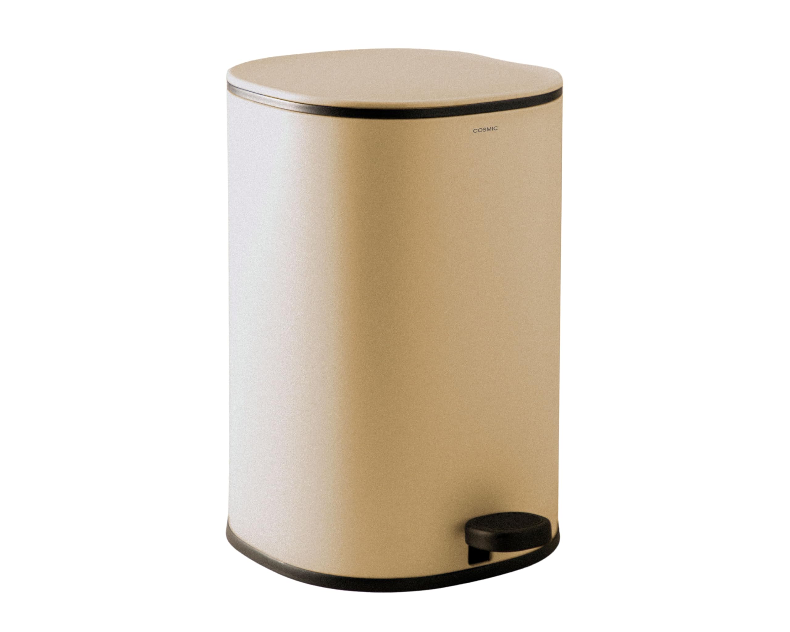 COSMIC Essentials Bathroom and Kitchen Bin With Pedal System, Circular Design and 5L Capacity. Small Trash Can With Lid for Restroom in Pale Sand Color
