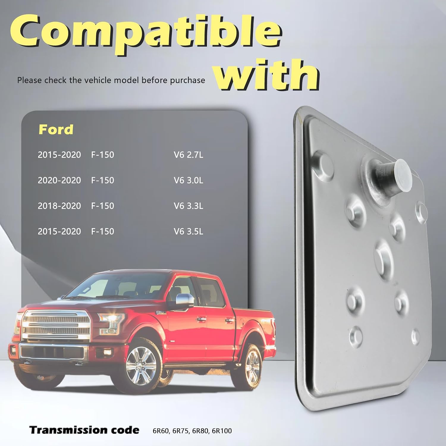 6R60, 6R75, 6R80, 6R100 Automotive Trans Transmission Filter Kits Oil Pan Gasket V6 2.7L 3.0L 3.3L 3.5L Compatible with Ford F-150 F150 15-20 Replaces FL3Z-7A098-A FL3Z-7A098-B