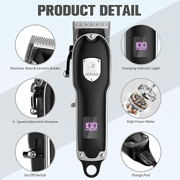 Dog Clippers for Grooming for Heavy Thick Hair&Coats,Low Noise Hair Trimmer,Rechargeable Cordless Pet Shaver with Stainless Steel Blade, Dog Grooming Kit for Small Large Dogs Pets (Black)