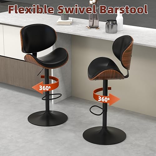 Miniatura 9 de civama Juego de 4 taburetes de bar para encimera de cocina, sillas de altura de barra ajustables, taburetes de bar giratorios modernos con asiento y