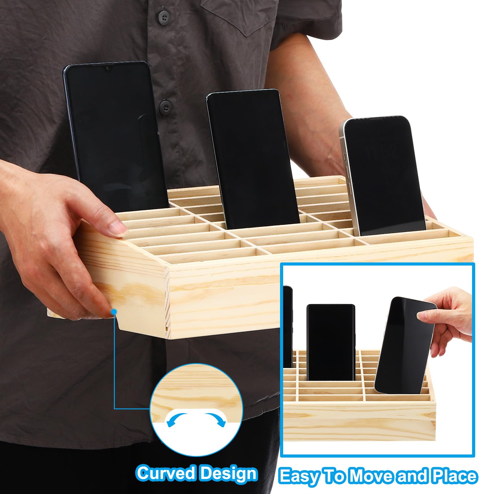 PATIKIL Telefono Cellulare Scatola Custodia Calcolatrice Gestione Scatola Legno 36 Griglia Telefono Cellulare Scrivania Supporto Organizzatore Tavolo Multifunzionale per Ufficio Consiglio