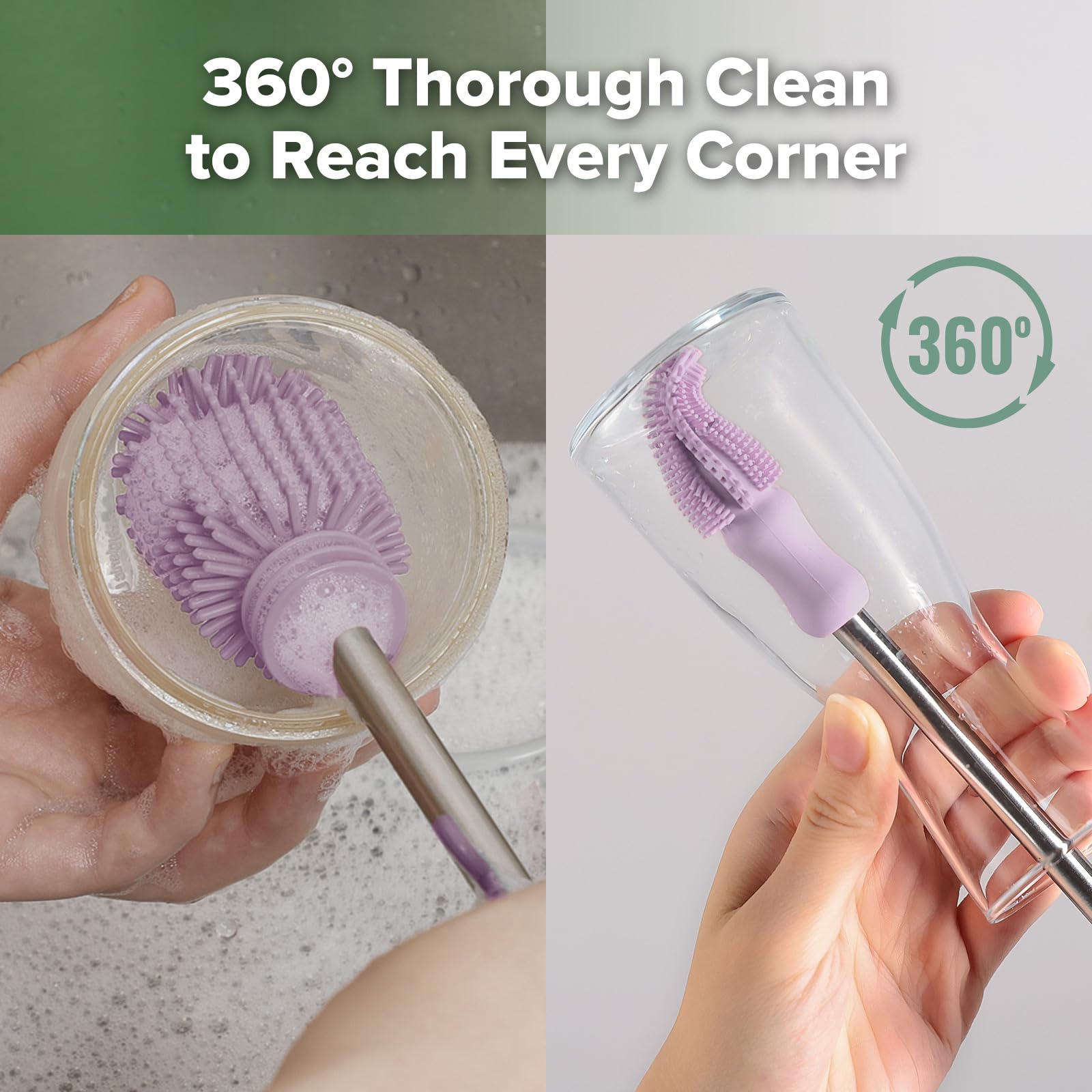 haakaa Silicone Multifunctional Cleaning Brush Kit (Lavender), Bottle Brush for Breast Pumps Breast Milk Collector - Image 3