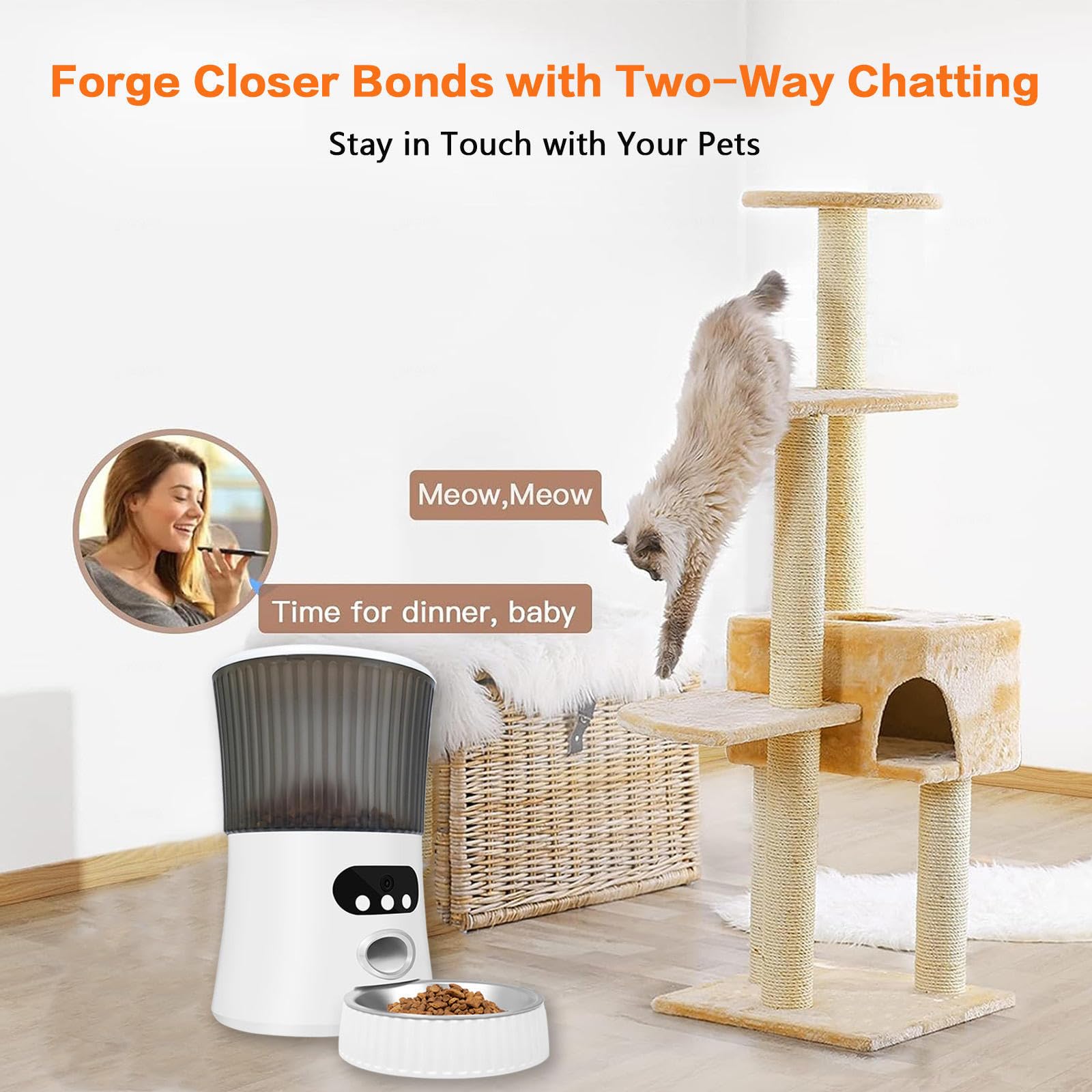 Comedero Gato Automatico WiFi, 6L con Cámara 1080P, 2.4G WiFi con App Video Audio Visión Nocturna Dispensador De Comida para Perros, Dispensador Comida Gato