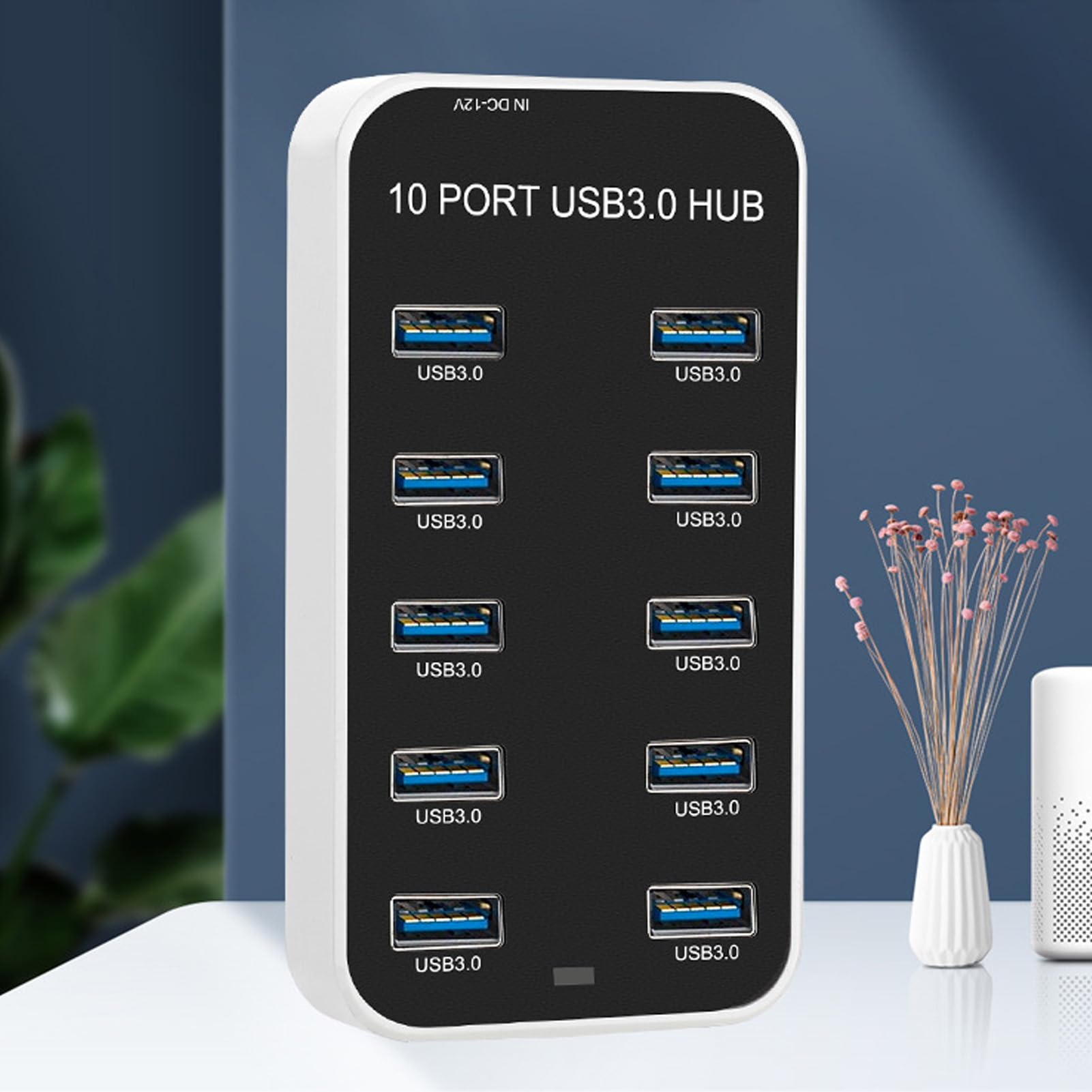 Data Hub Splitter 10 Ports USB 3.0 Szybka transmisja danych Docking Station z portem zasilającym DC12V24V dla laptopowej konsoli do gier Solidne Materiał PC ABS