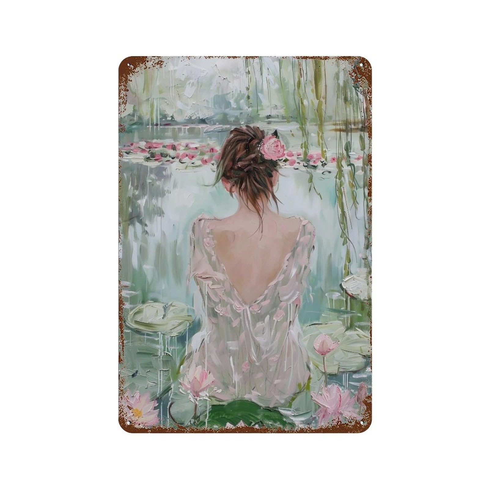 HDURYEYRYY Lotus Pond Silent Maiden 01 Wall Retro Iron Vintage Art Metal Tin Sign Poster Modern Home Cofffee Club Art Bar Shop Decor Style 30x20cm