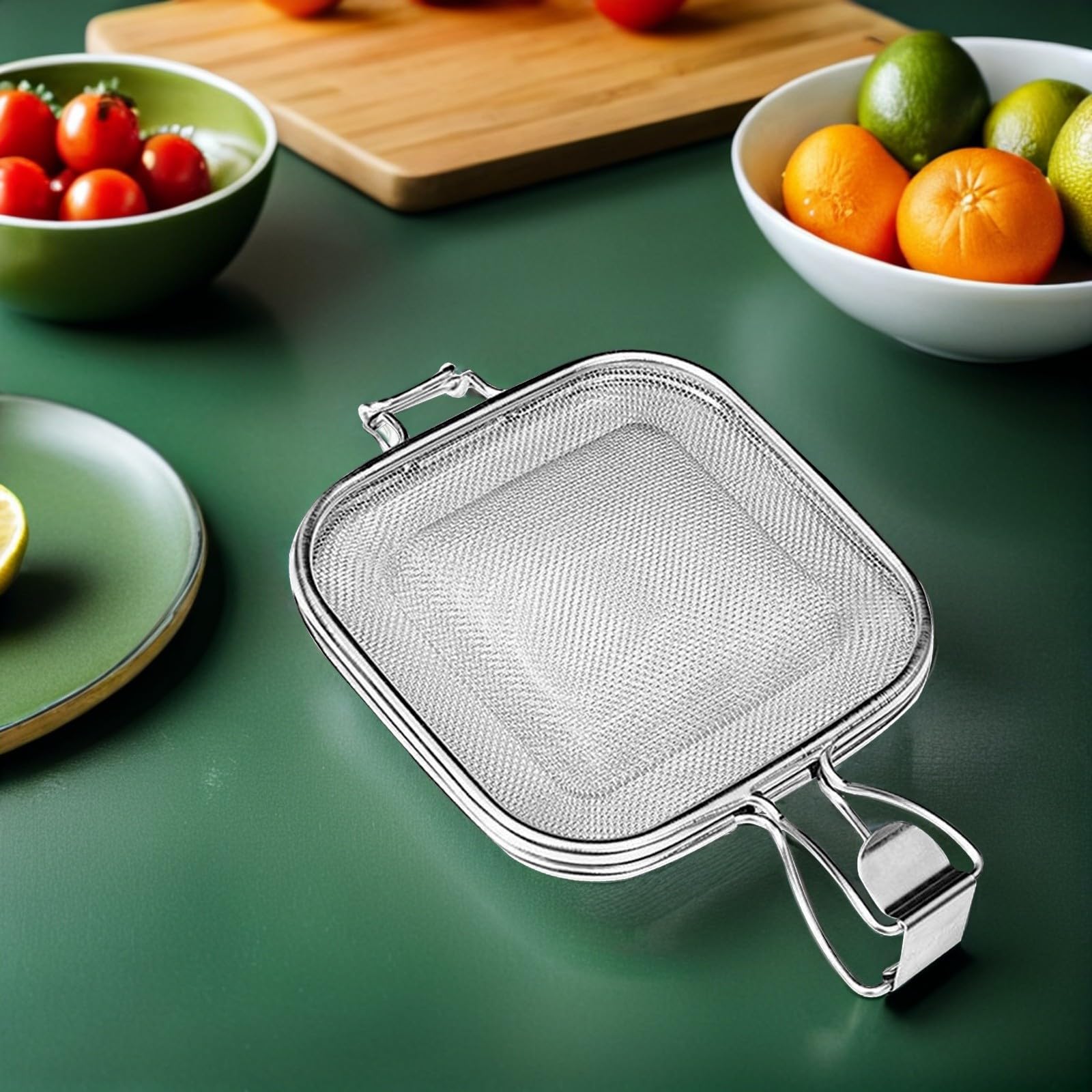 Pinza da Cucina in Acciaio Inossidabile Rete per Cottura Arrosto e Bordo Arrotondato, per Tostare Pane e Verdure Asciutte