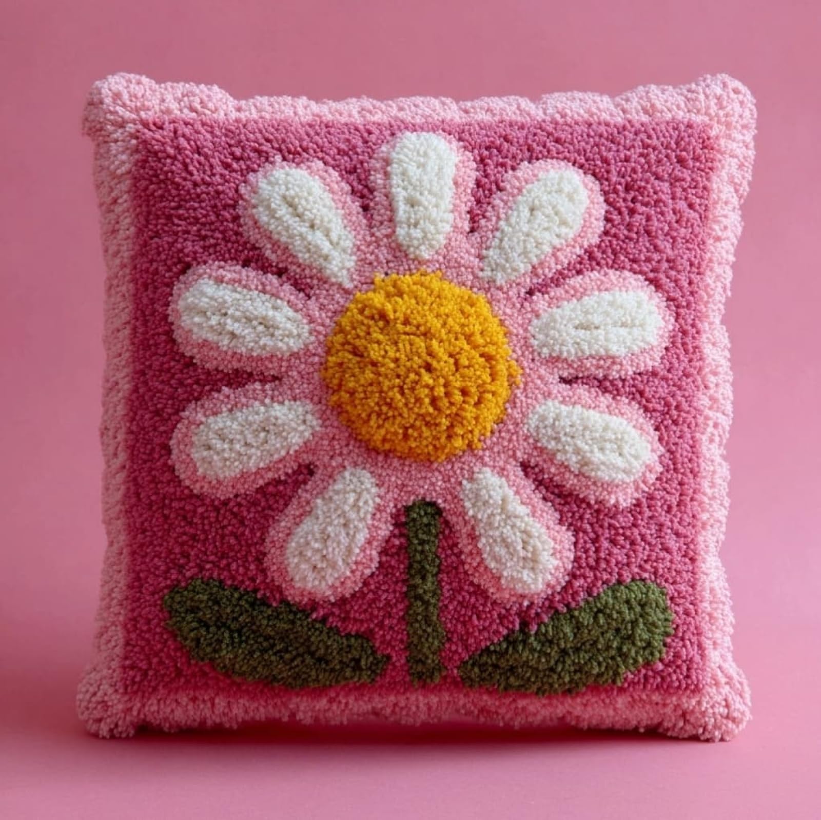 AxiangziK Latch Hook Needlecraft Pillow Kit,Daisy 43x43cm DIY Cushion Making Kit for Adults Beginners,Pre-Cut Yarn Cushion Kit with Full Accessories for Home Sofa Gift