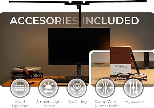 Miniatura 2 de Lámpara de escritorio LED, antifatiga ocular con gafas de bloqueo de luz azul incluidas, 3000K-6500K con abrazadera, brazo oscilante estilo