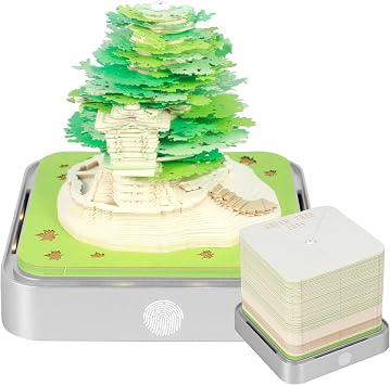 3D Desk Calendar 2025, Time Piece Calendar, Tear-Away 3D Paper Art Notepad w LED Lights, Creative 3D Memo Artsy Pad Calendar 3D Art Calendar Paper Carving Present Desktop Decor House Sculpture Present