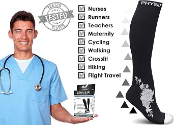 Physix Gear Sport 3 Pairs of Compression Socks for Men & Women in (Black/Pink + Black/Grey + Black/Blue) L-XL Size