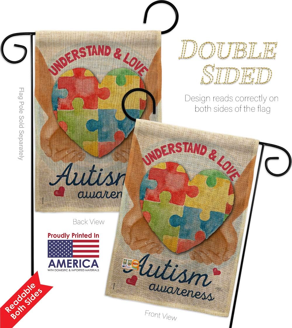 Understand Autism Awareness Burlap Garden Flag Support Inspirational Survivor Ribbon Prevention Cancer Breast BLM Small Decorative Gift Yard House Banner Double-Sided Made In USA 13 X 18.5