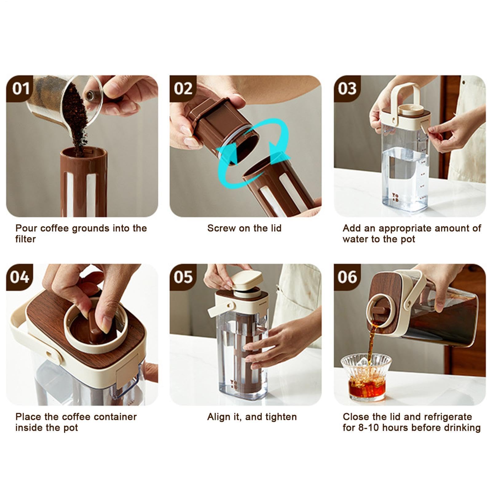 Preparador de Cold Brew | 1000 Mililitros de Gran Capacidad Tapa Hermética Ancha | Jarra De Té Y Agua - para Hogar Cocina Comedor Reuniones Familiares