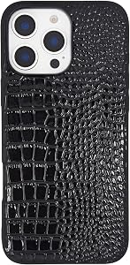 for iPhone 16 Pro Max Case for Women, Crocodile Synthetic Patent Leather Cover, Classic Fashion for iPhone16 Pro Max 2024 6.9 inch - Black