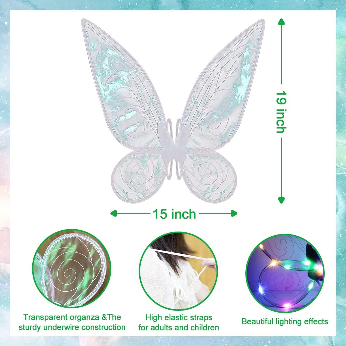 quescu Light up Fairy Wings for Adults,LED Butterfly Wings for Girls Women,Halloween Costume Dress Up,Gifts for Kids
